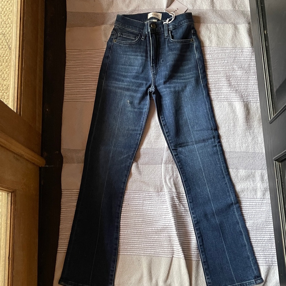 Frame stretch bootcut straight high waisted jeans